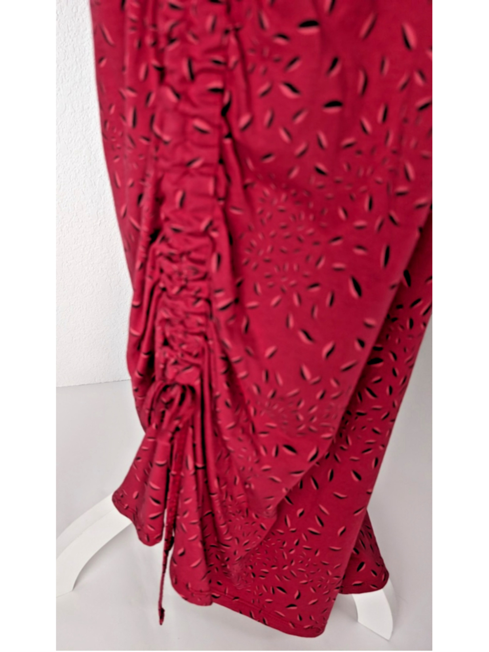 Toad and Co Muse Midi Dress Dark Pink Sz L Ruched Leaf Print Gorpcore Travel - Picture 7 of 12